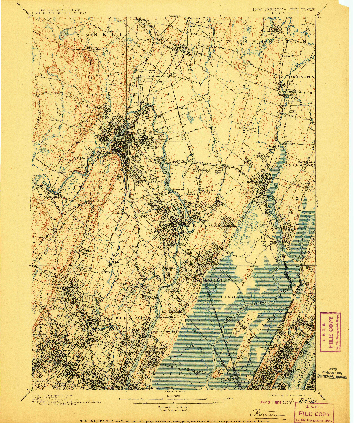 USGS 1:62500-SCALE QUADRANGLE FOR PATERSON, NJ 1903