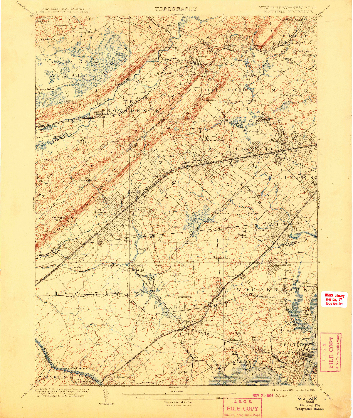 USGS 1:62500-SCALE QUADRANGLE FOR PLAINFIELD, NJ 1905