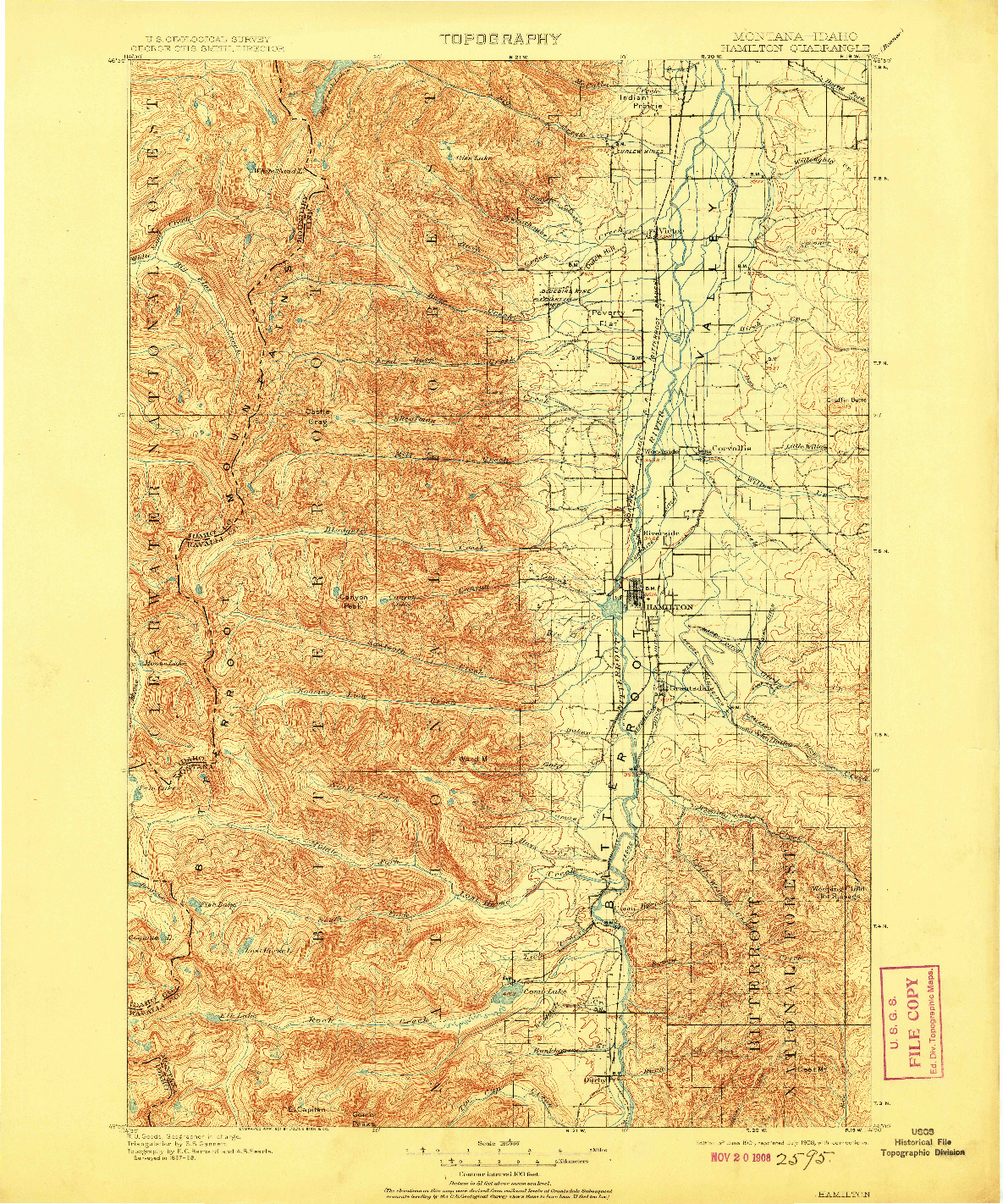 USGS 1:125000-SCALE QUADRANGLE FOR HAMILTON, MT 1901