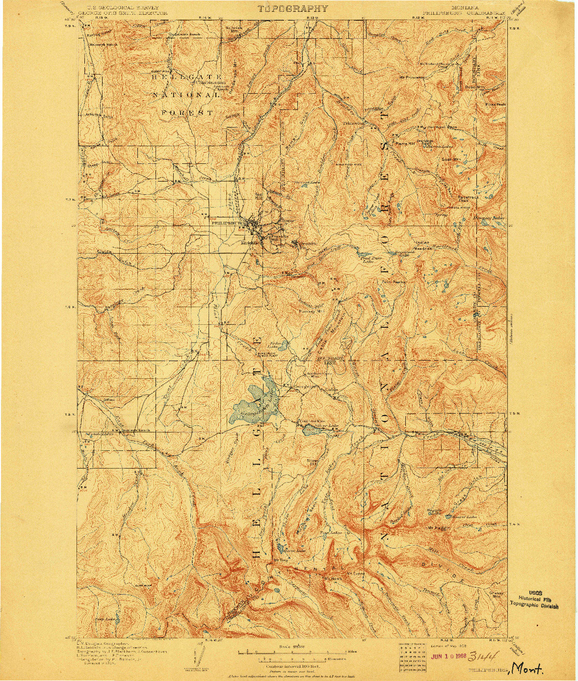 USGS 1:125000-SCALE QUADRANGLE FOR PHILIPSBURG, MT 1908