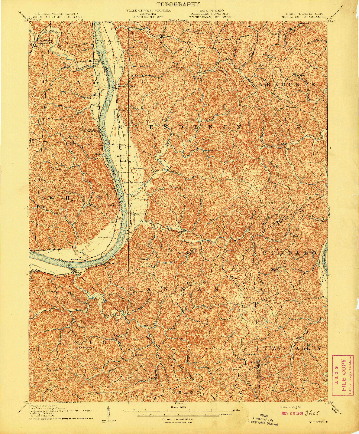 USGS 1:62500-SCALE QUADRANGLE FOR GLENWOOD, WV 1908