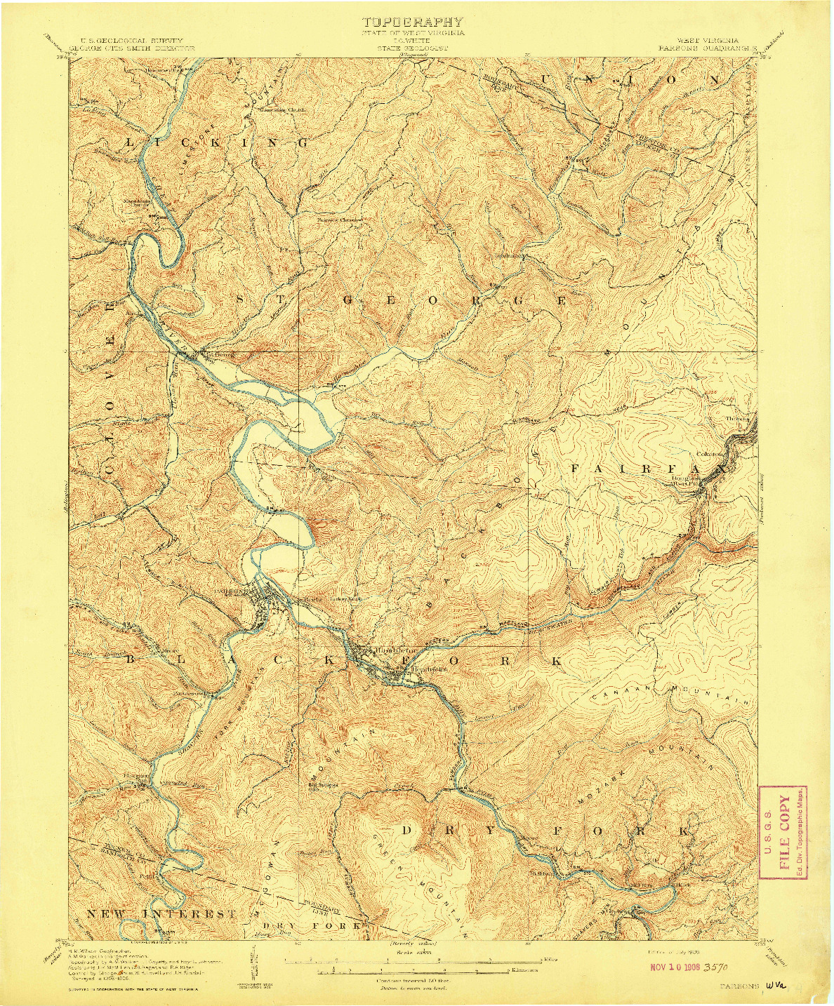 USGS 1:62500-SCALE QUADRANGLE FOR PARSONS, WV 1908