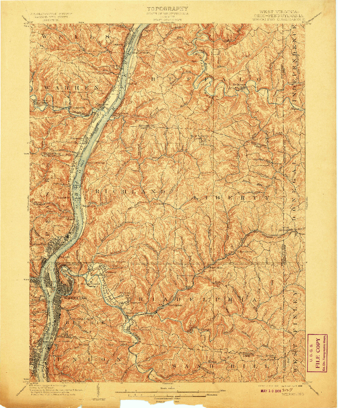 USGS 1:62500-SCALE QUADRANGLE FOR WHEELING, WV 1902