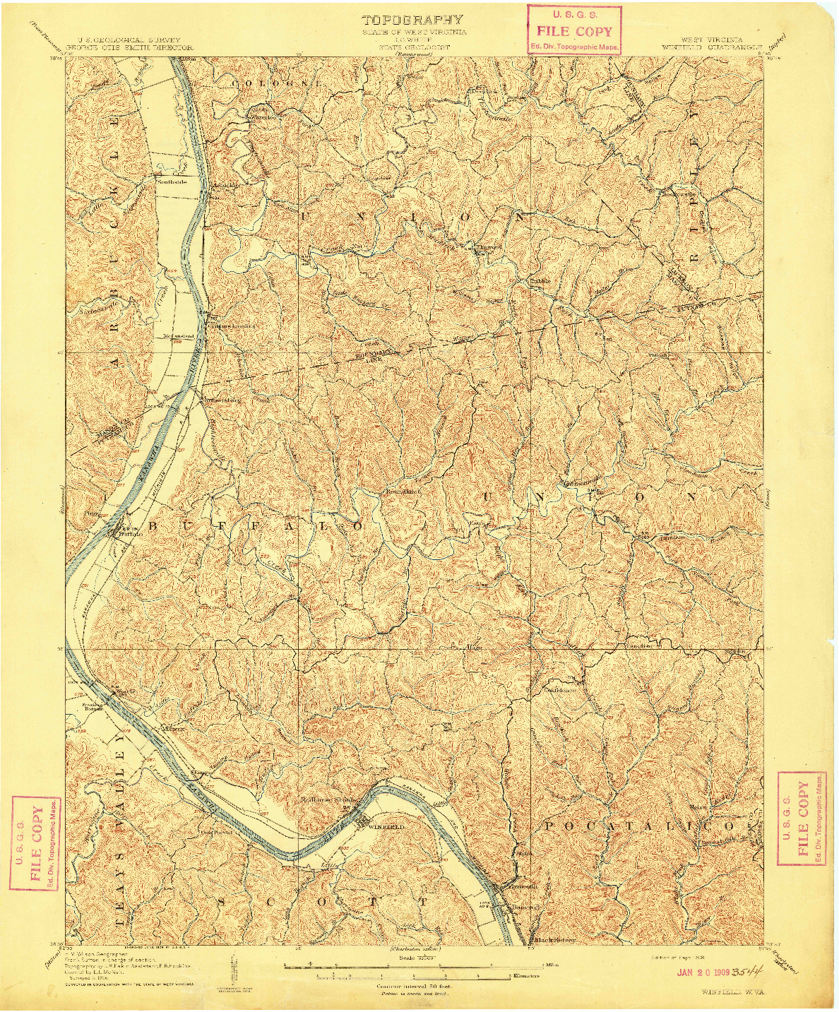 USGS 1:62500-SCALE QUADRANGLE FOR WINFIELD, WV 1908