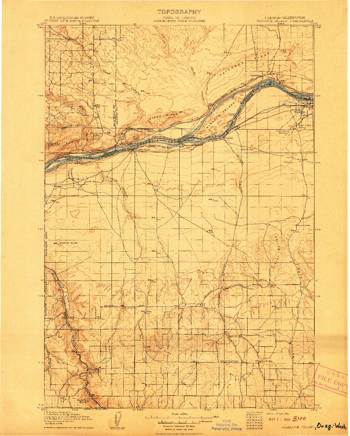 USGS 1:125000-SCALE QUADRANGLE FOR BLALOCK ISLAND, OR 1908