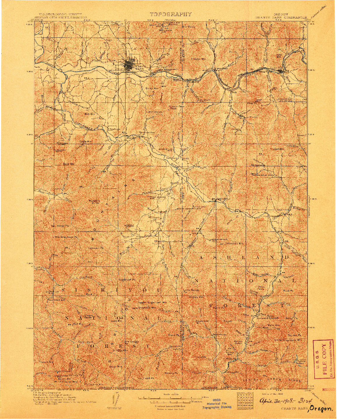 USGS 1:125000-SCALE QUADRANGLE FOR GRANTS PASS, OR 1908