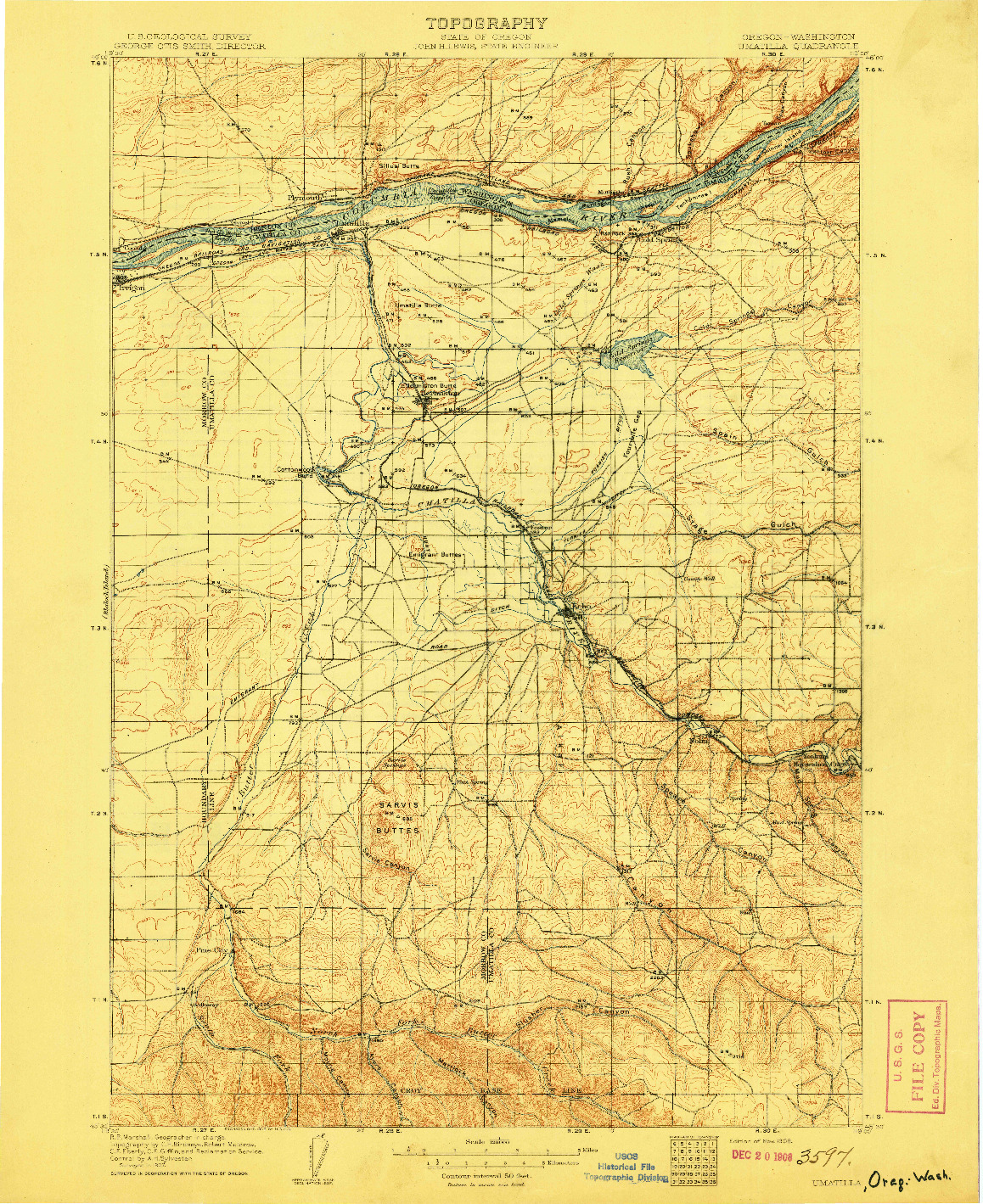 USGS 1:125000-SCALE QUADRANGLE FOR UMATILLA, OR 1908