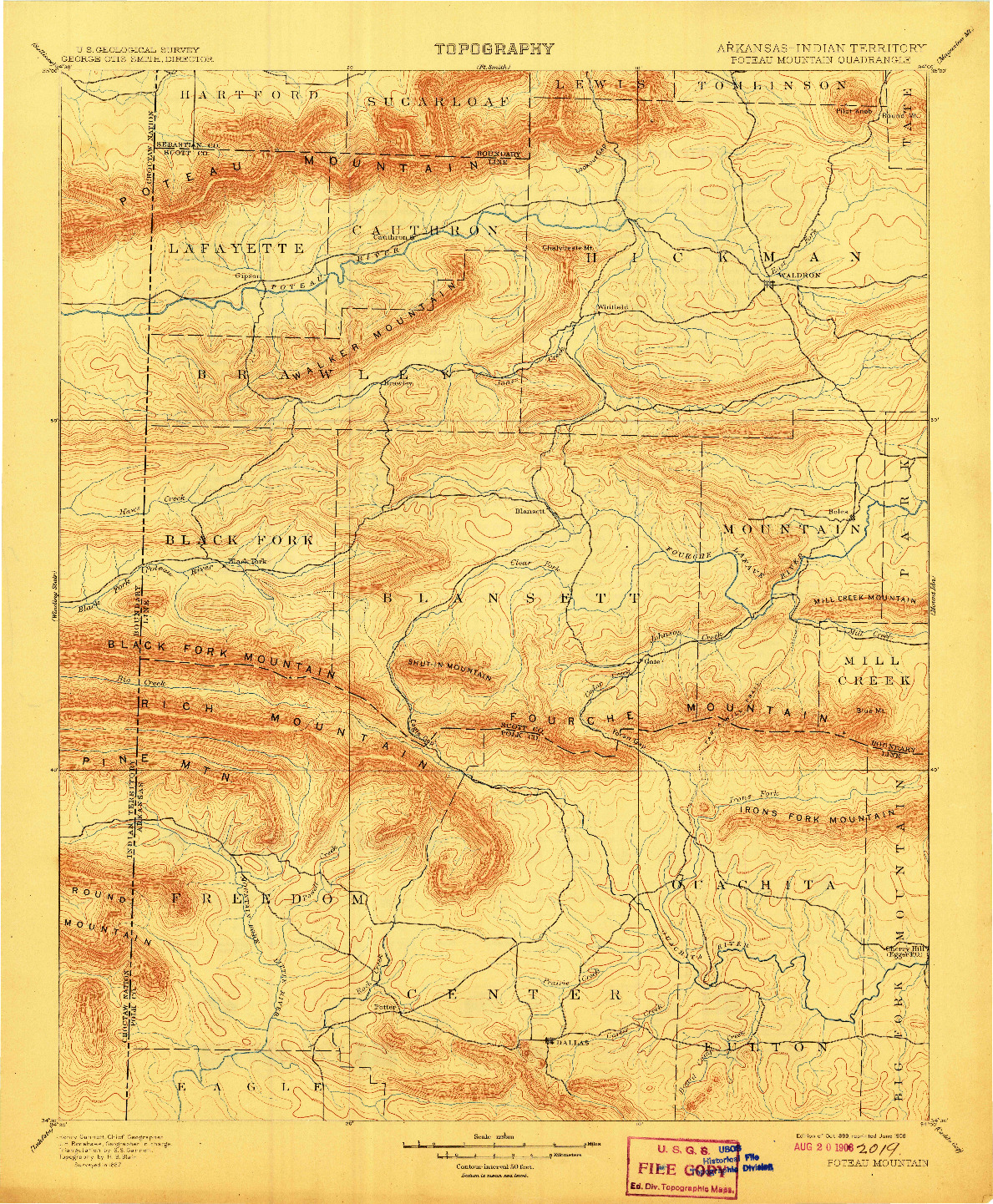 USGS 1:125000-SCALE QUADRANGLE FOR POTEAU MOUNTAIN, AR 1899