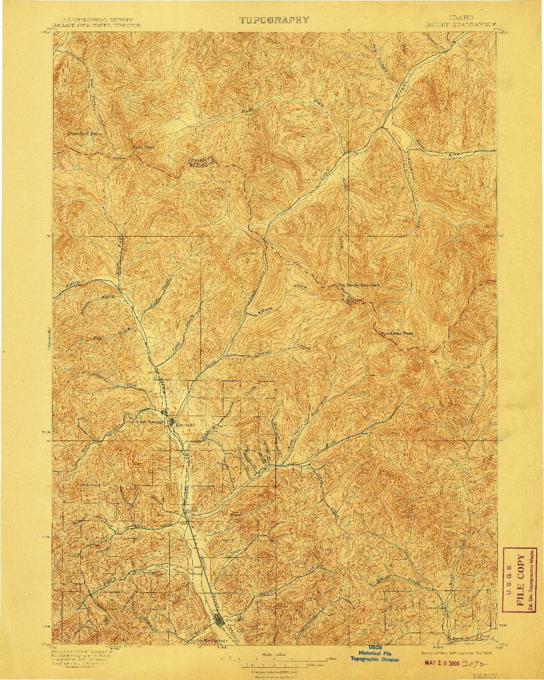 USGS 1:125000-SCALE QUADRANGLE FOR HAILEY, ID 1897