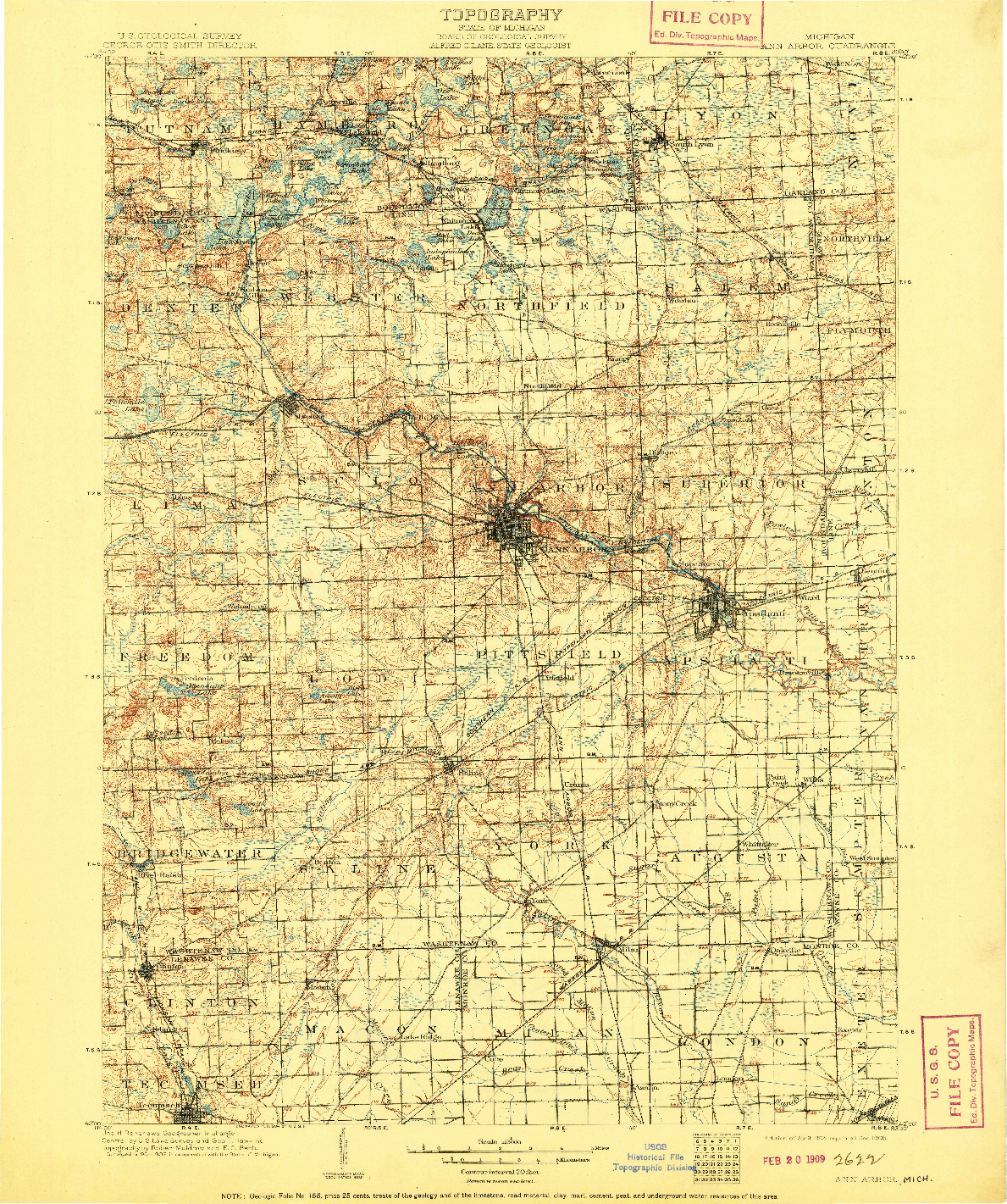 USGS 1:125000-SCALE QUADRANGLE FOR ANN ARBOR, MI 1908