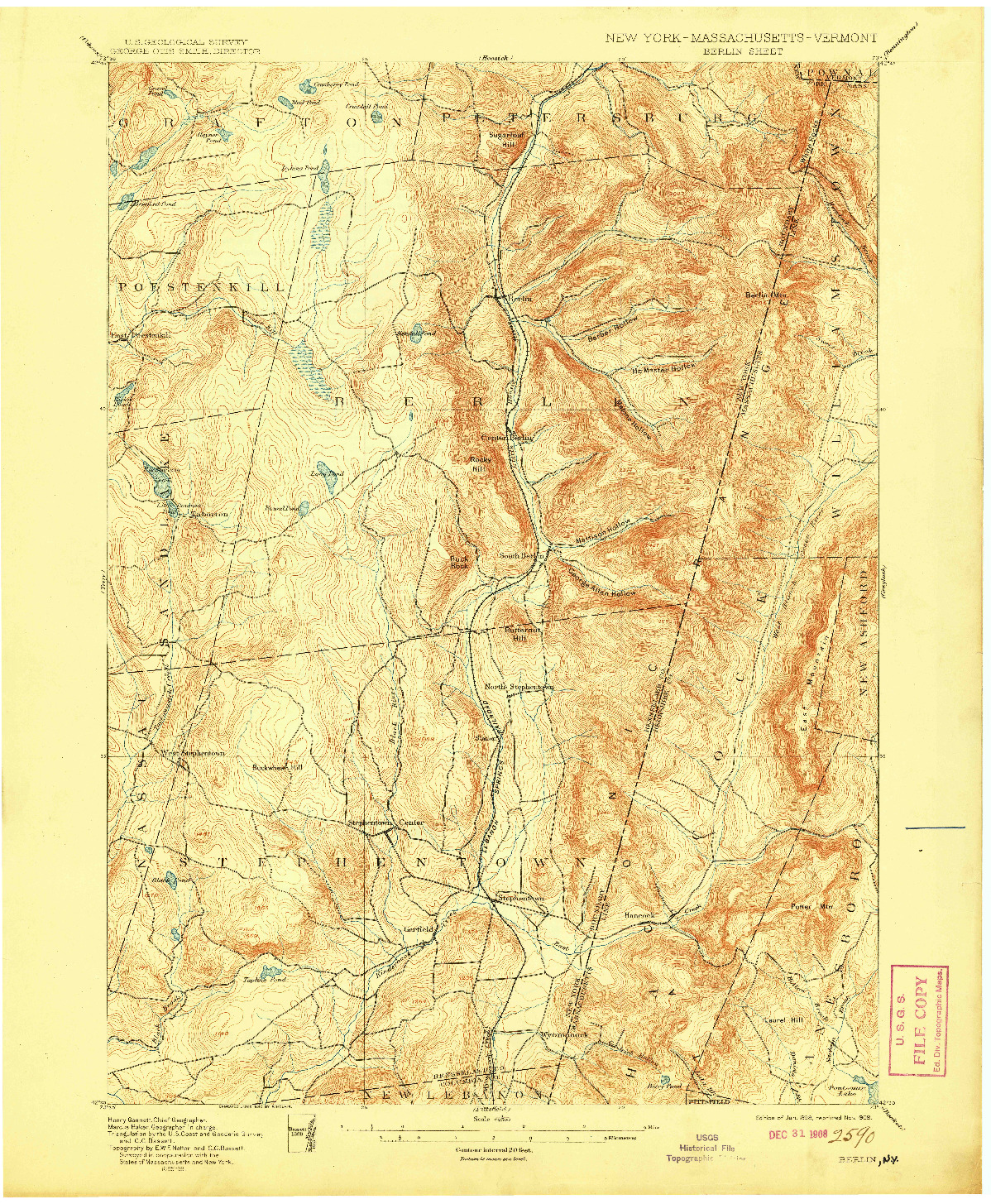 USGS 1:62500-SCALE QUADRANGLE FOR BERLIN, NY 1898