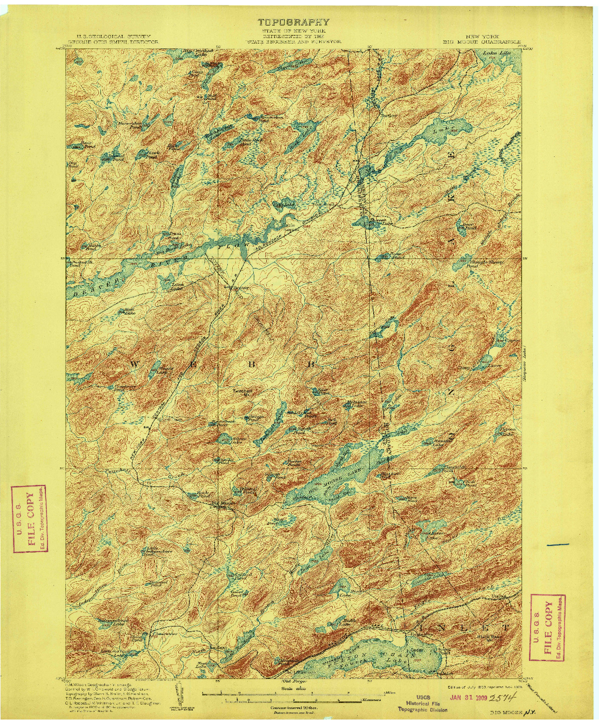 USGS 1:62500-SCALE QUADRANGLE FOR BIG MOOSE, NY 1903