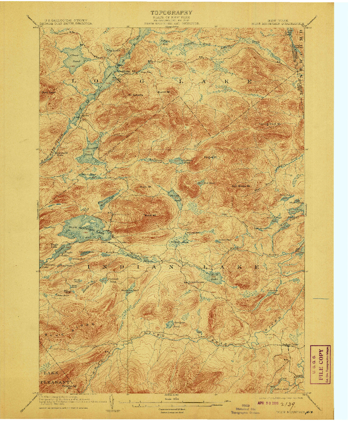 USGS 1:62500-SCALE QUADRANGLE FOR BLUE MOUNTAIN, NY 1903