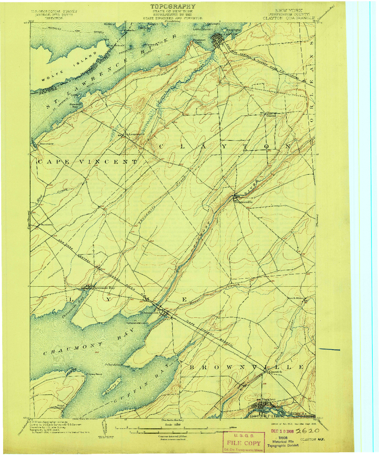 USGS 1:62500-SCALE QUADRANGLE FOR CLAYTON, NY 1903