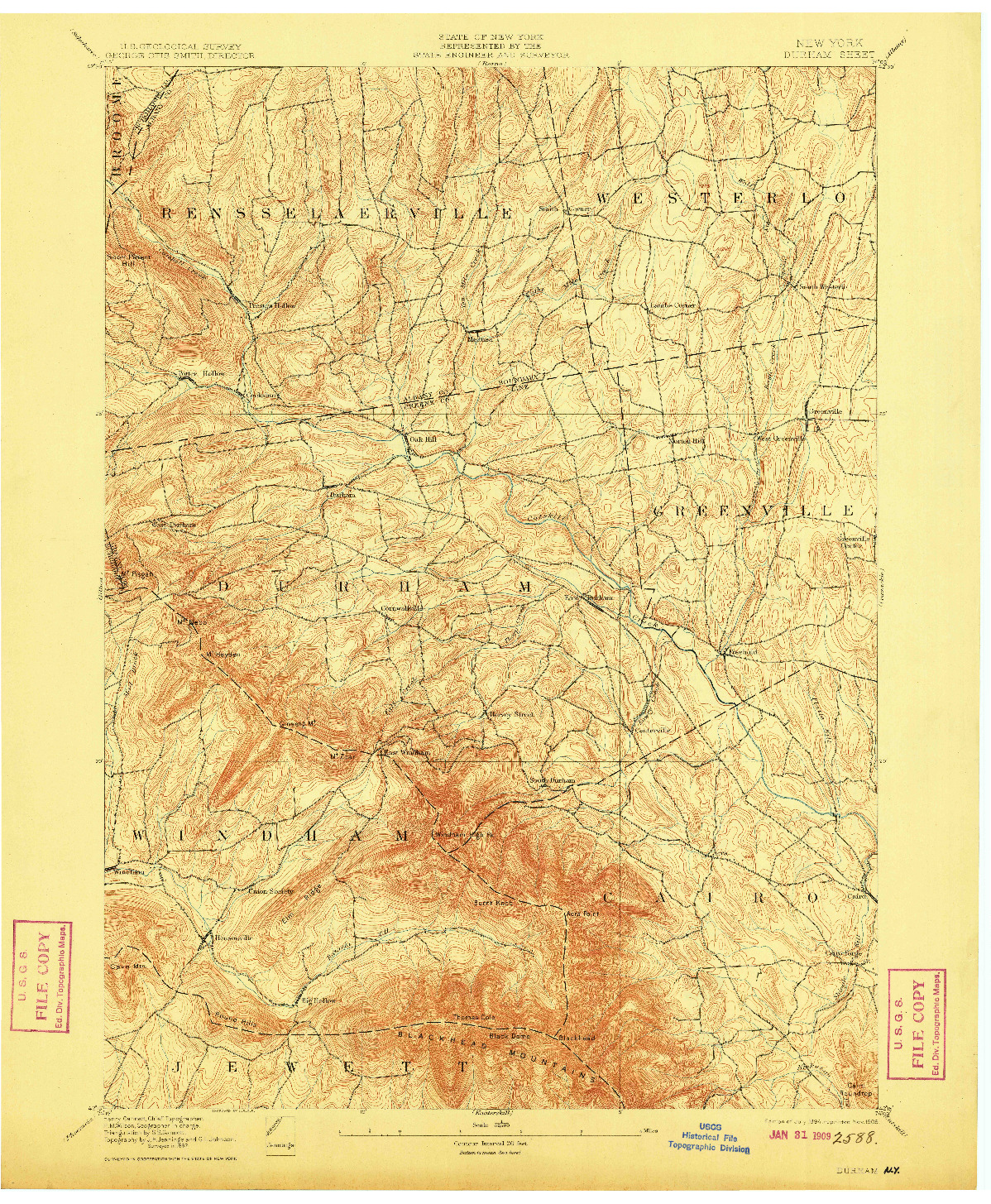 USGS 1:62500-SCALE QUADRANGLE FOR DURHAM, NY 1894