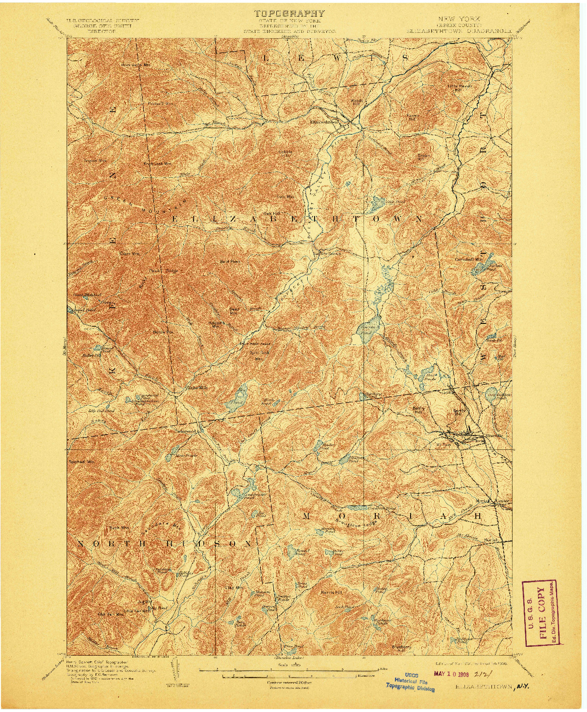 USGS 1:62500-SCALE QUADRANGLE FOR ELIZABETHTOWN, NY 1901