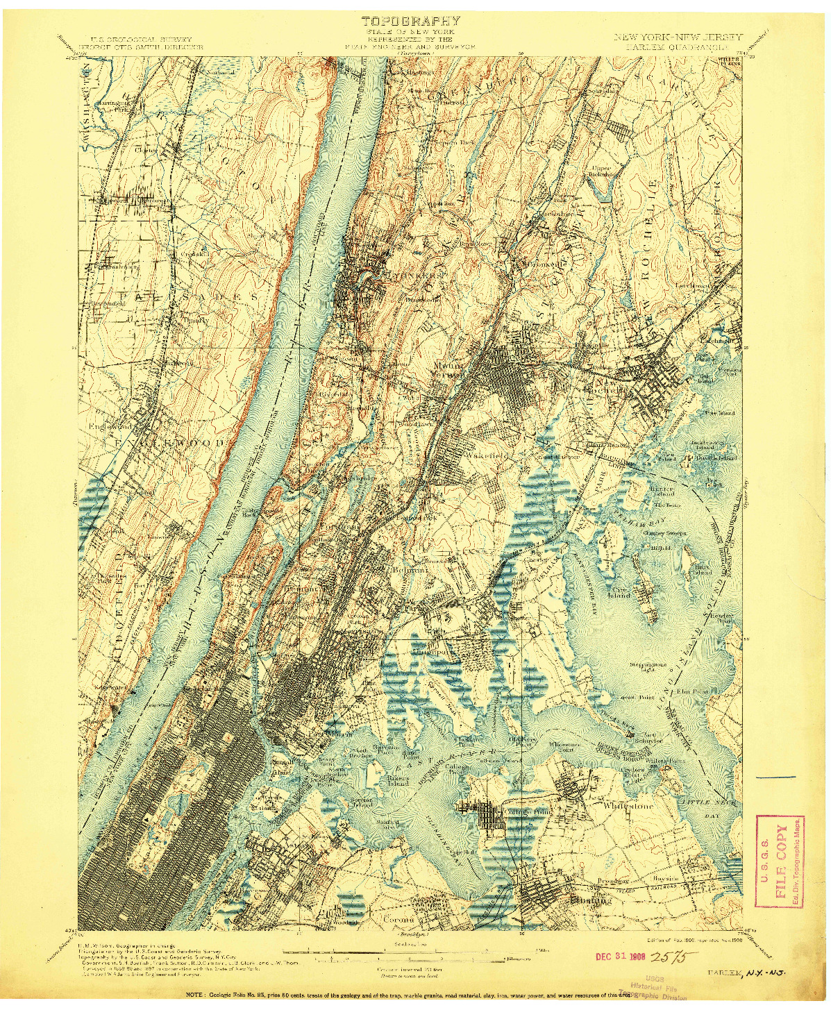 USGS 1:62500-SCALE QUADRANGLE FOR HARLEM, NY 1900