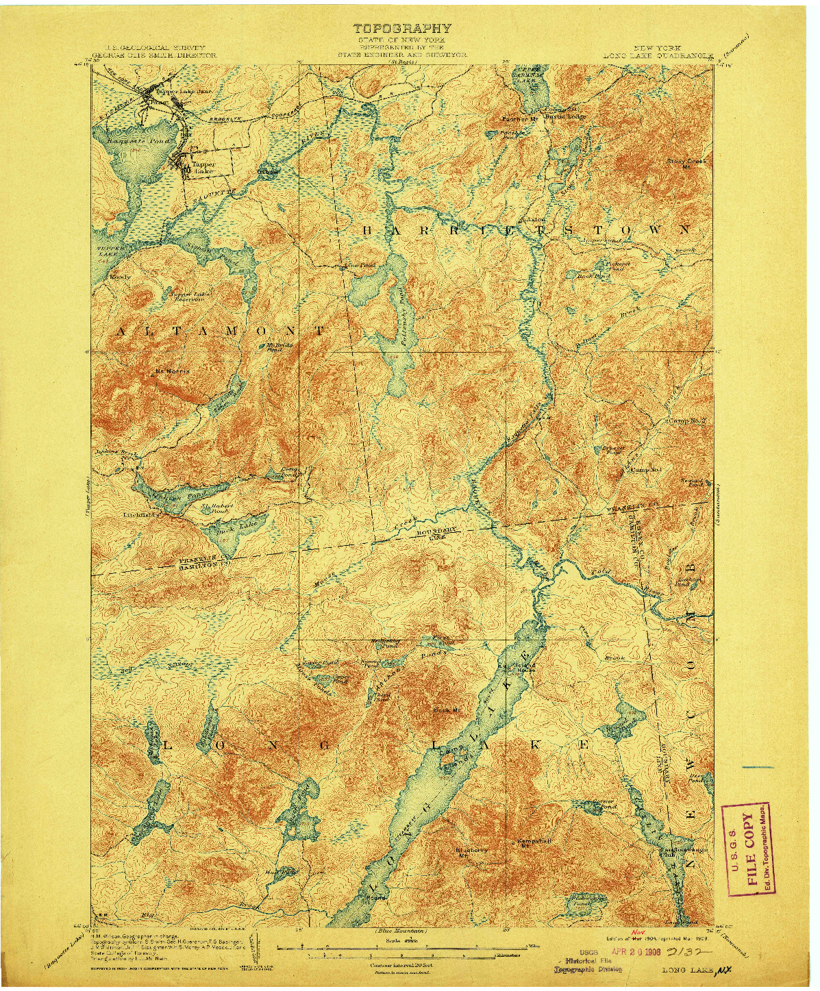 USGS 1:62500-SCALE QUADRANGLE FOR LONG LAKE, NY 1904