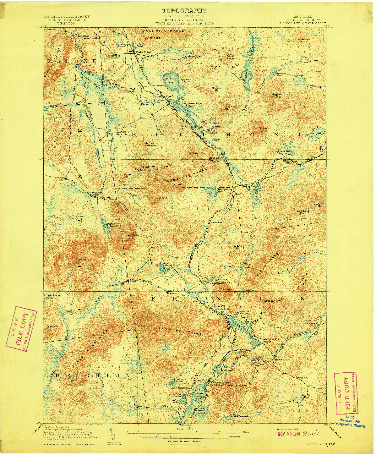 USGS 1:62500-SCALE QUADRANGLE FOR LOON LAKE, NY 1908