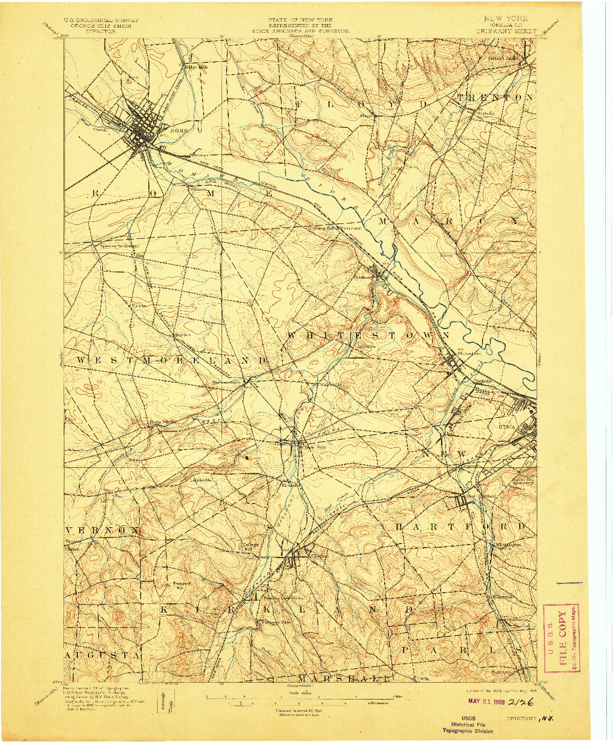 USGS 1:62500-SCALE QUADRANGLE FOR ORISKANY, NY 1898