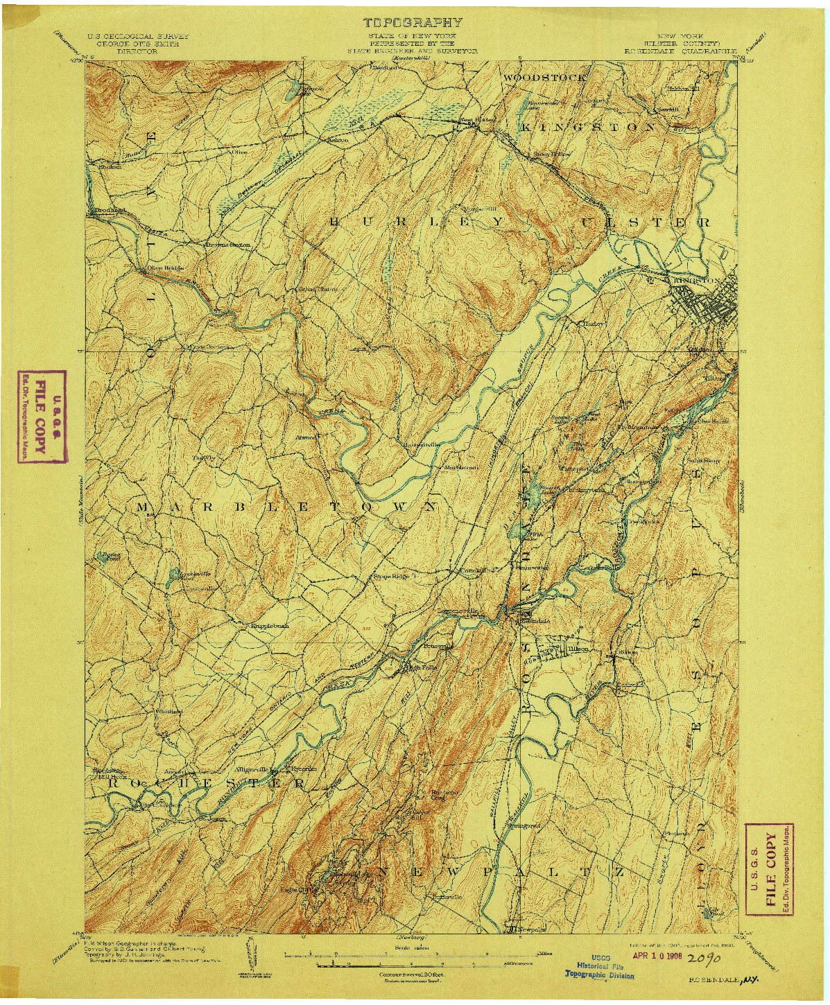 USGS 1:62500-SCALE QUADRANGLE FOR ROSENDALE, NY 1903