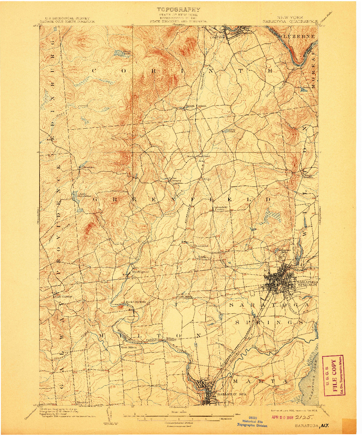 USGS 1:62500-SCALE QUADRANGLE FOR SARATOGA, NY 1902