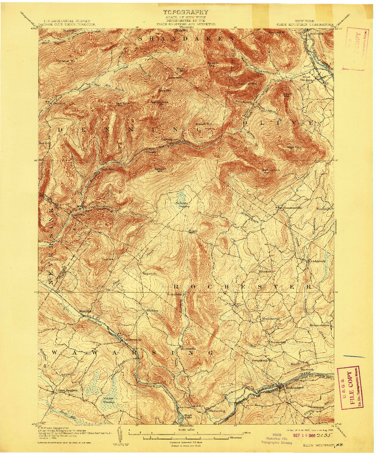 USGS 1:62500-SCALE QUADRANGLE FOR SLIDE MOUNTAIN, NY 1905