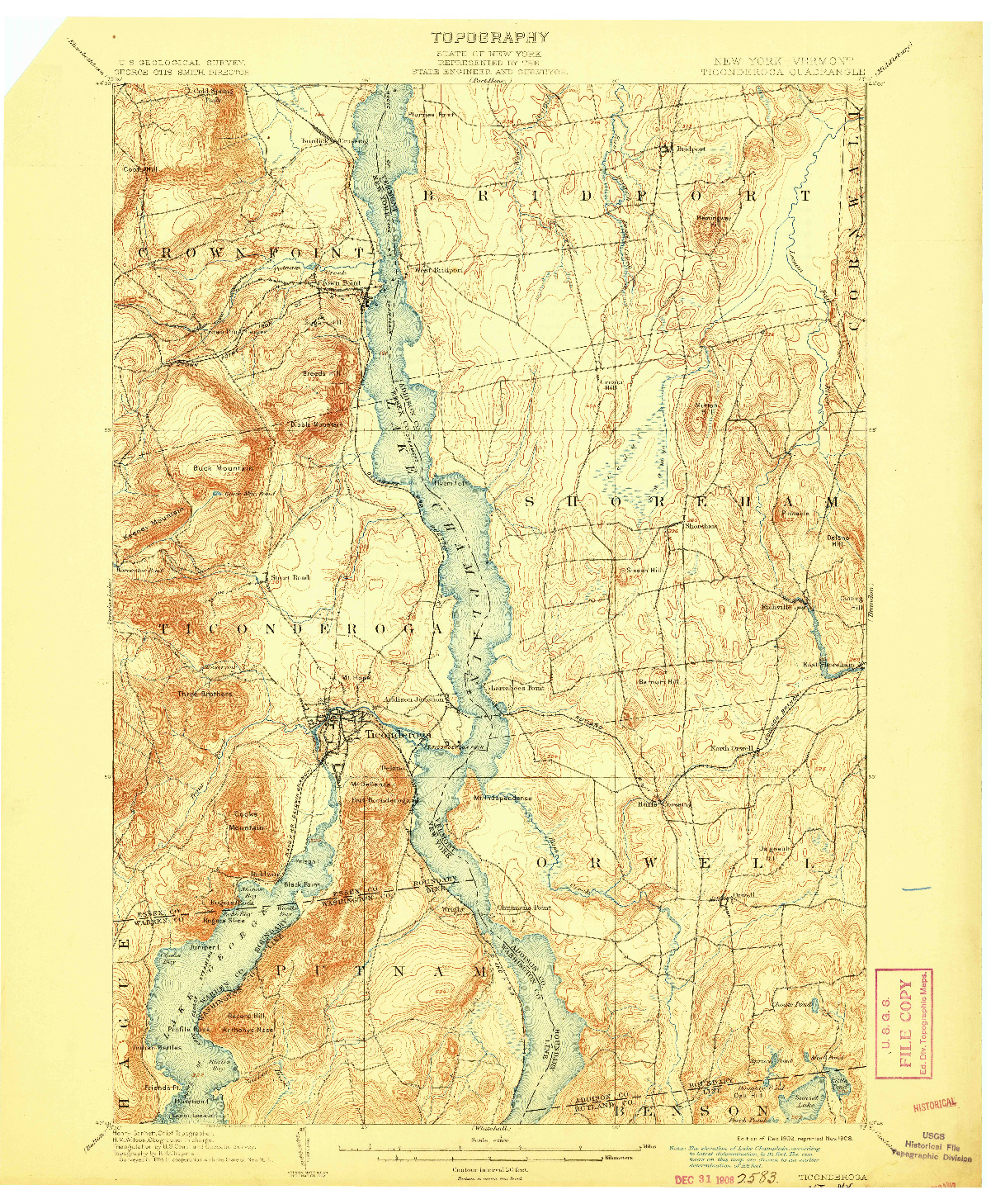 USGS 1:62500-SCALE QUADRANGLE FOR TICONDEROGA, NY 1902