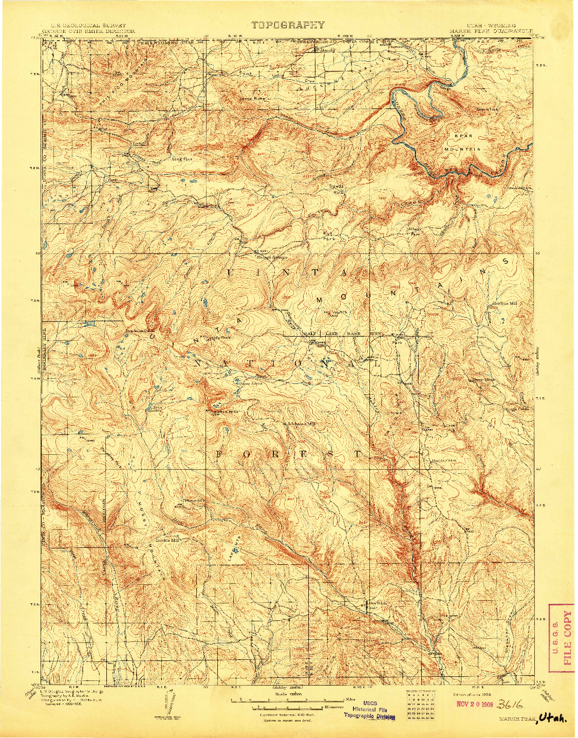 USGS 1:125000-SCALE QUADRANGLE FOR MARSH PEAK, UT 1908