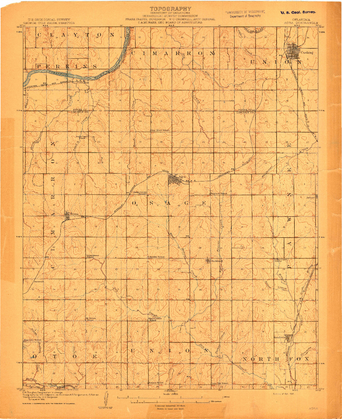 USGS 1:62500-SCALE QUADRANGLE FOR AGRA, OK 1908