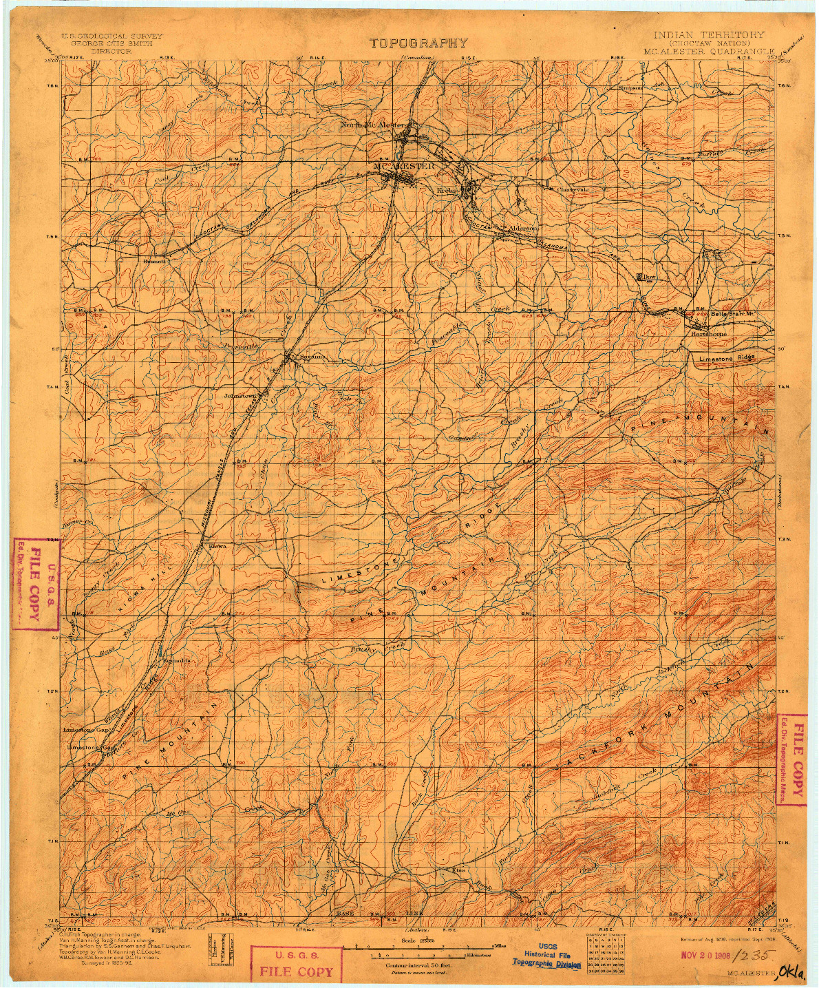 USGS 1:125000-SCALE QUADRANGLE FOR MCALESTER, OK 1898