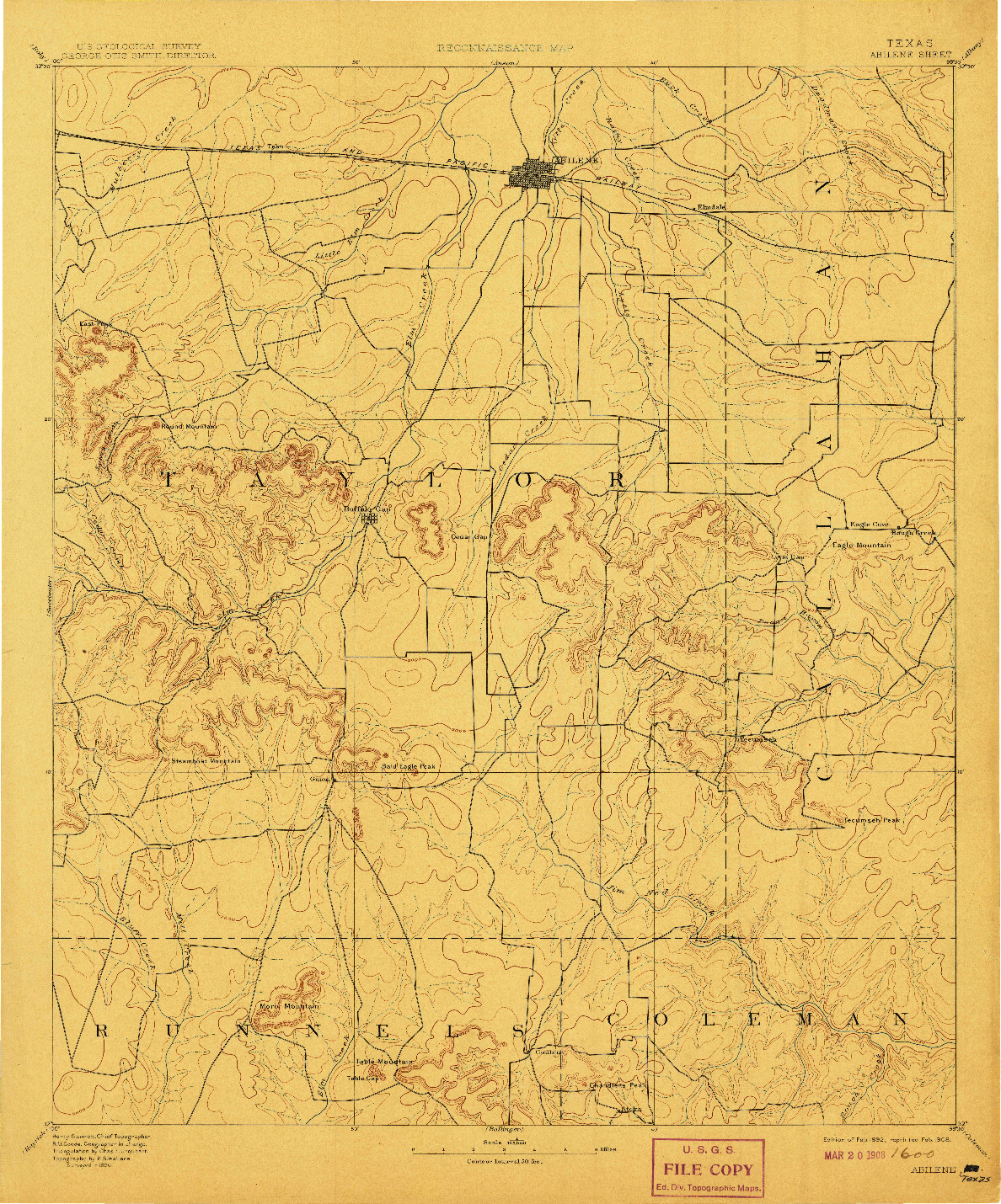 USGS 1:125000-SCALE QUADRANGLE FOR ABILENE, TX 1892