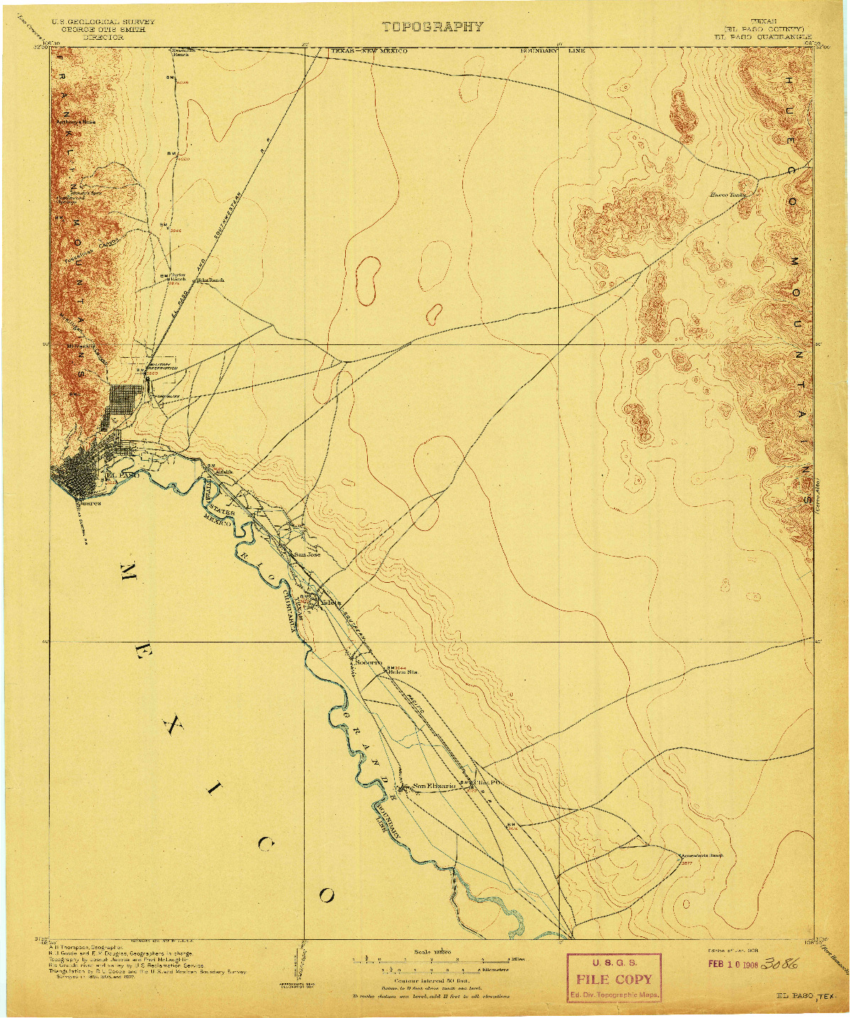 USGS 1:125000-SCALE QUADRANGLE FOR EL PASO, TX 1908