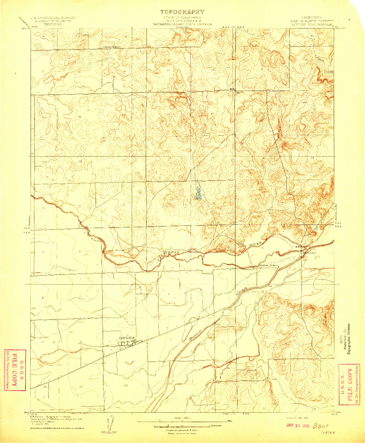 USGS 1:31680-SCALE QUADRANGLE FOR LINDEN, CA 1908