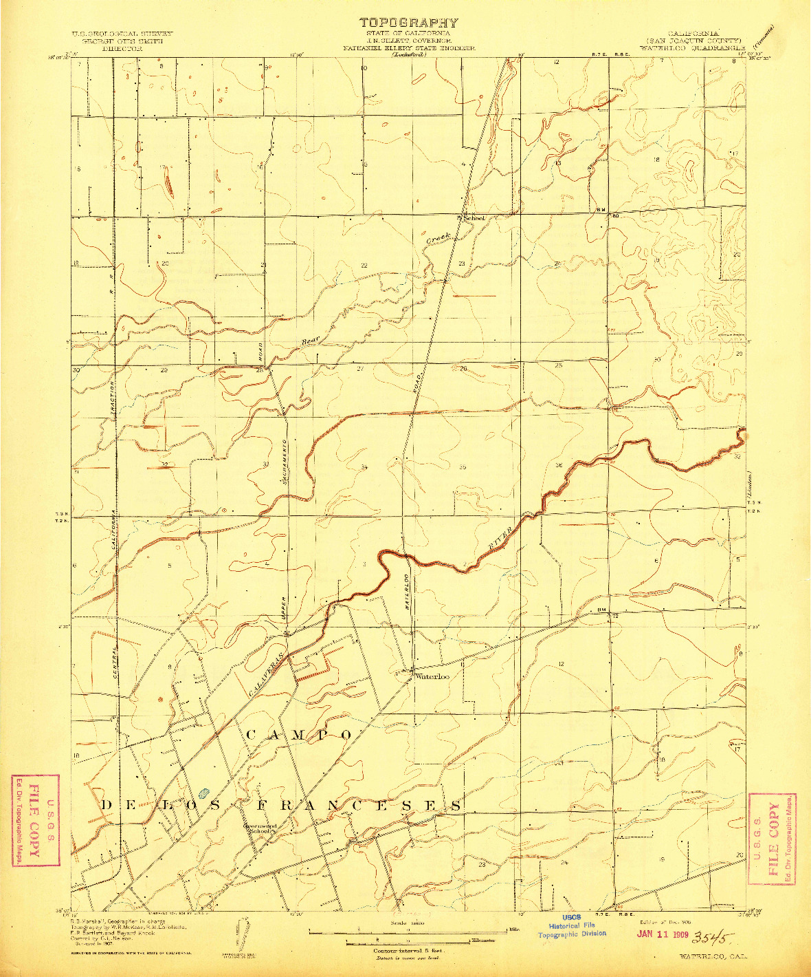 USGS 1:31680-SCALE QUADRANGLE FOR WATERLOO, CA 1908