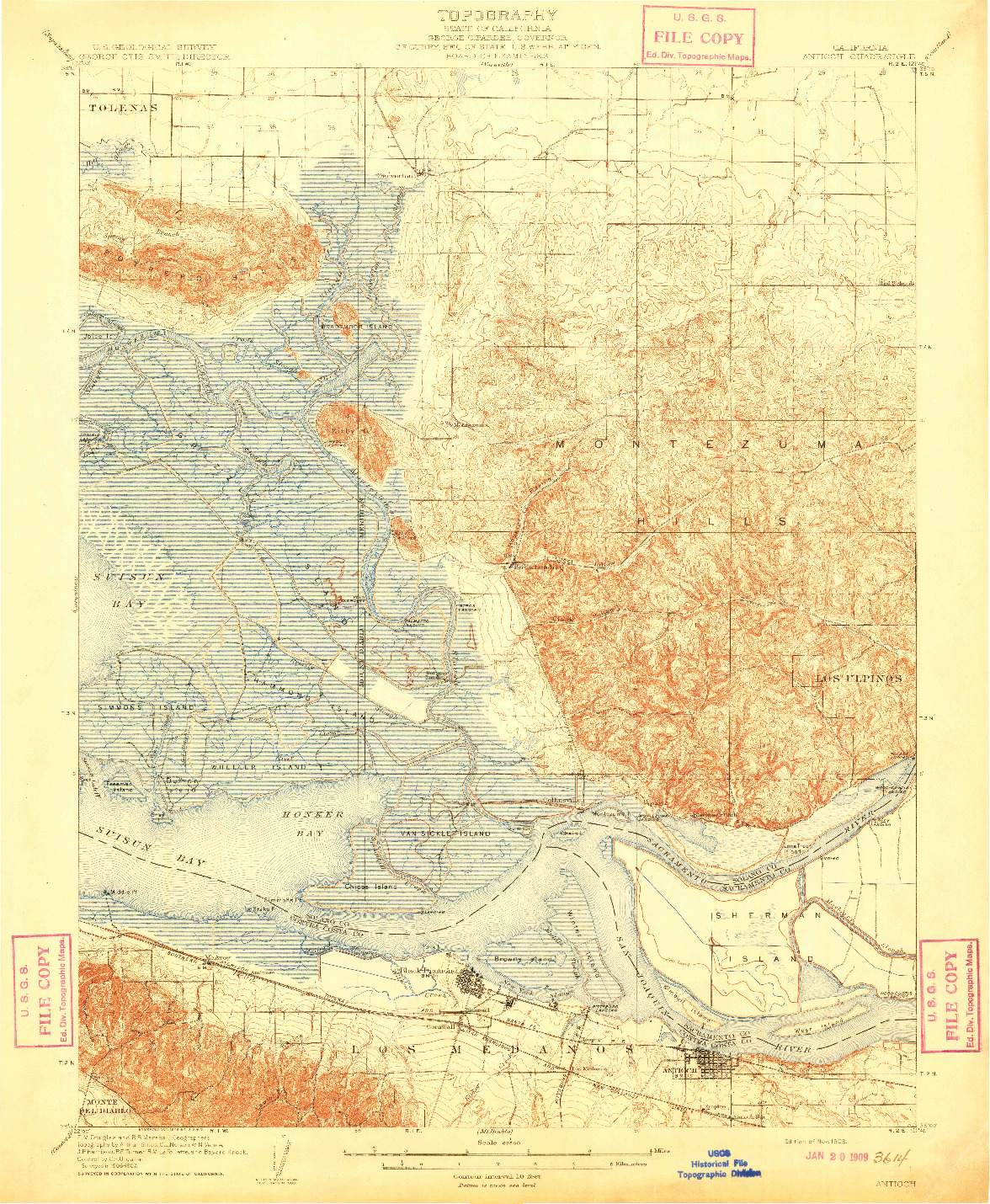 USGS 1:62500-SCALE QUADRANGLE FOR ANTIOCH, CA 1908