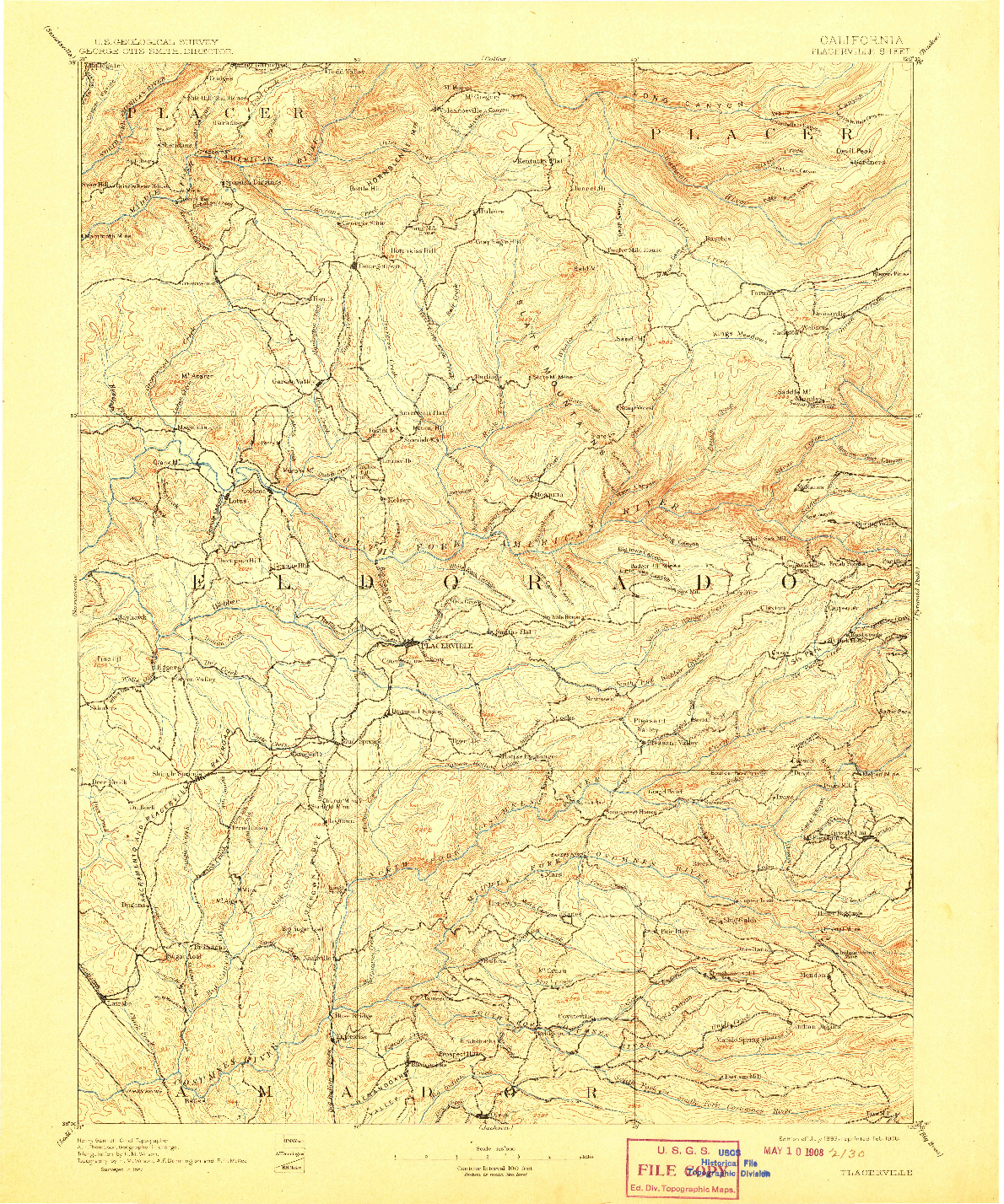 USGS 1:125000-SCALE QUADRANGLE FOR PLACERVILLE, CA 1893