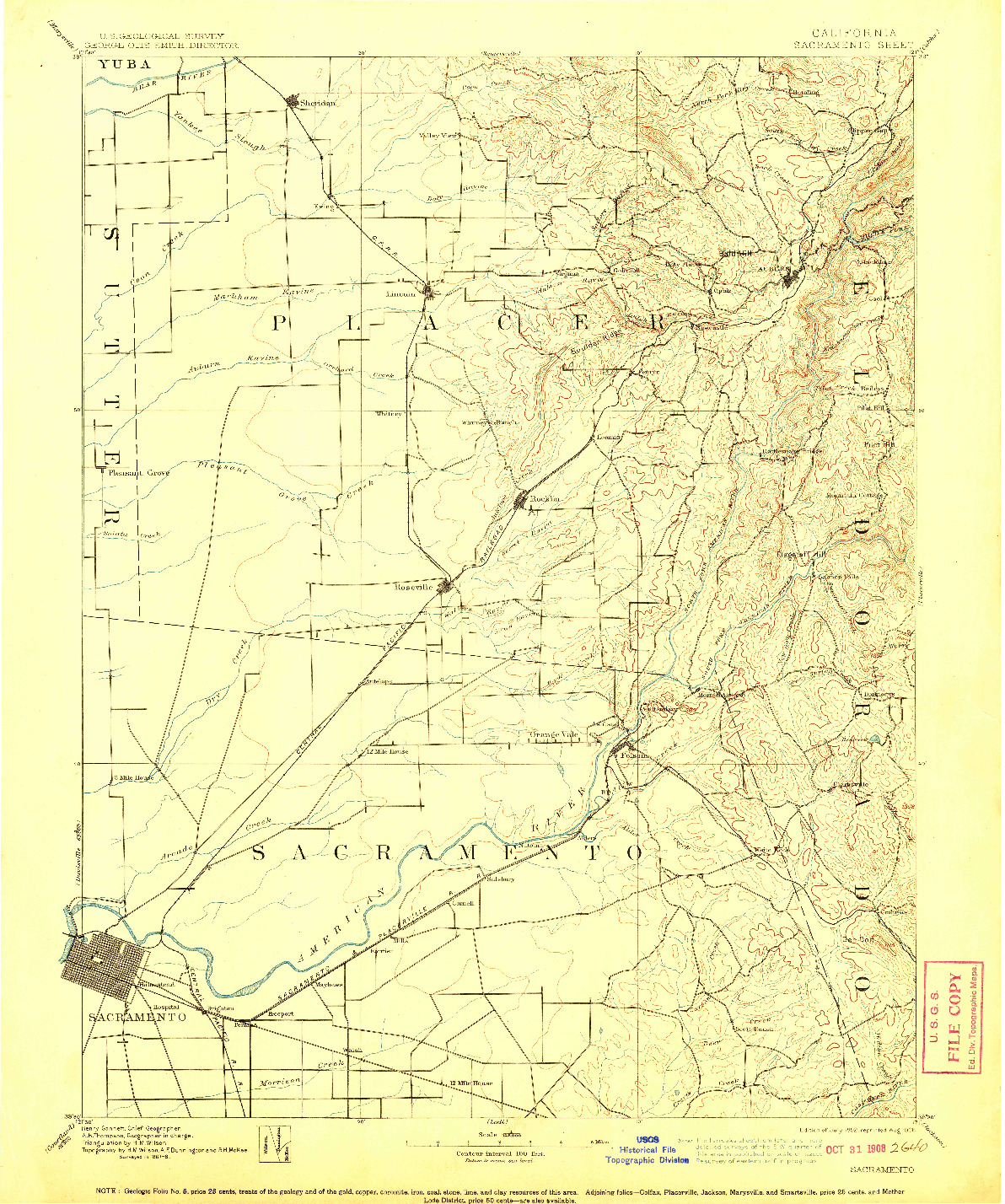 USGS 1:125000-SCALE QUADRANGLE FOR SACRAMENTO, CA 1892