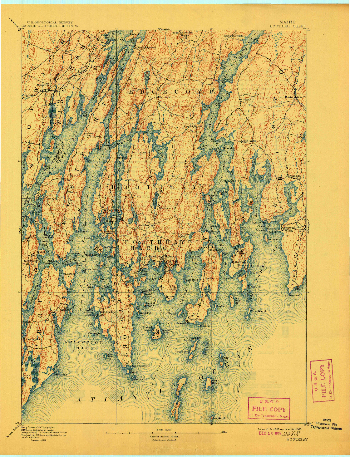 USGS 1:62500-SCALE QUADRANGLE FOR BOOTHBAY, ME 1893