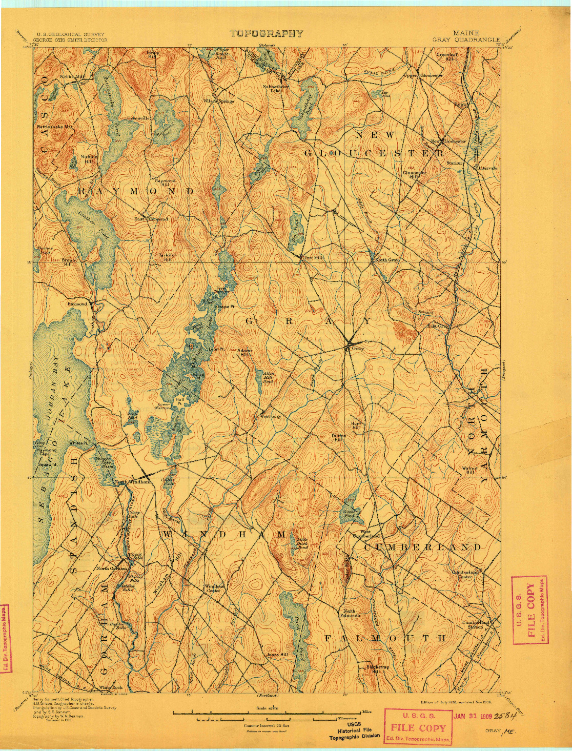 USGS 1:62500-SCALE QUADRANGLE FOR GRAY, ME 1898