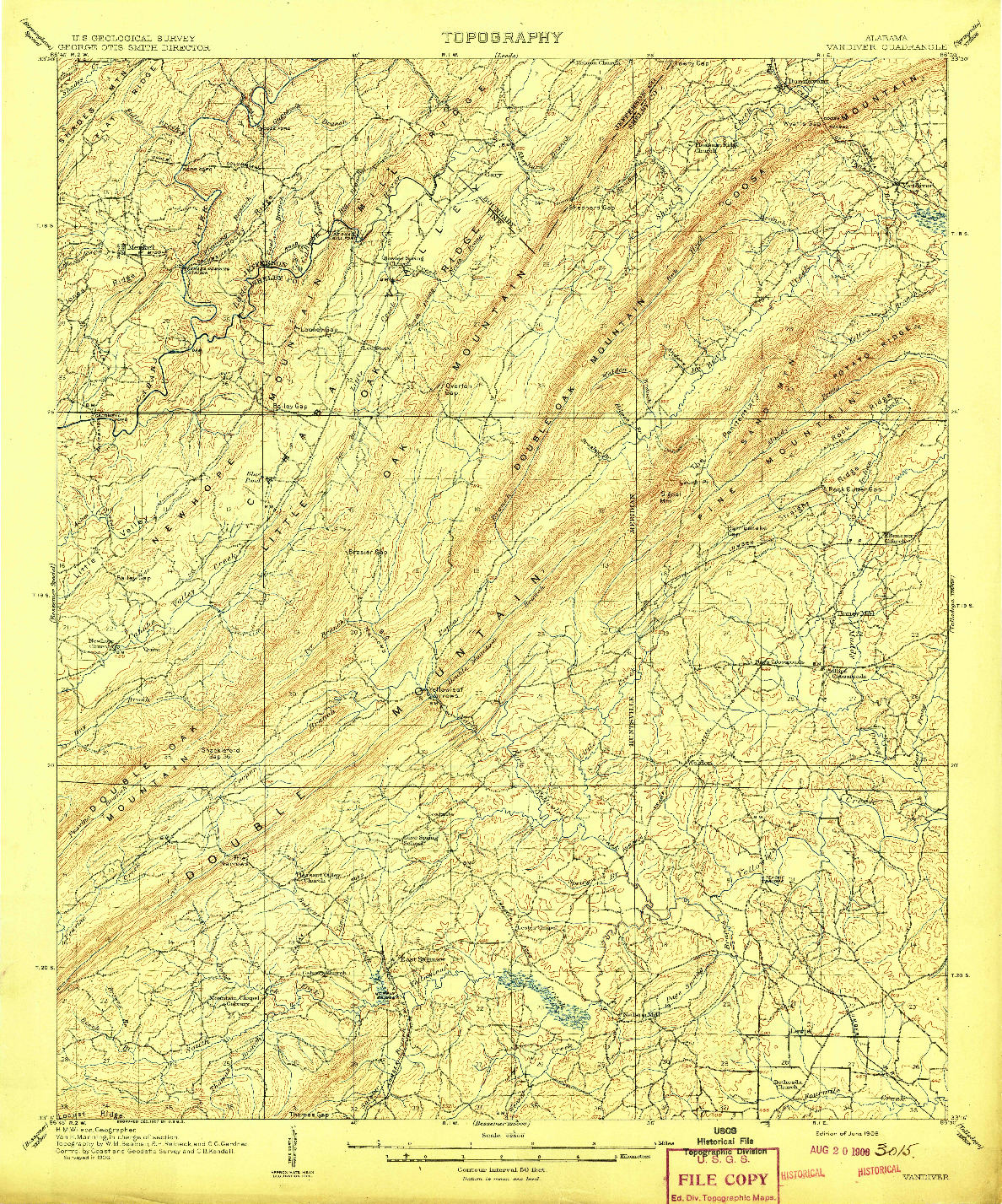 USGS 1:62500-SCALE QUADRANGLE FOR VANDIVER, AL 1908