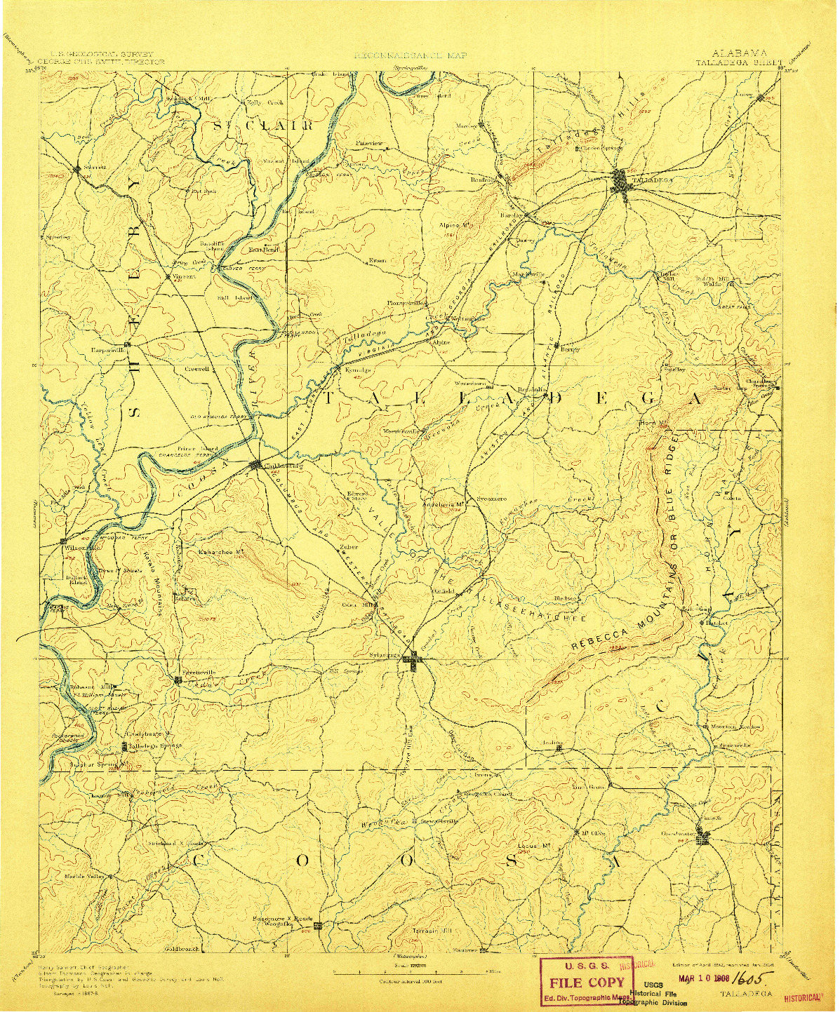 USGS 1:125000-SCALE QUADRANGLE FOR TALLADEGA, AL 1892