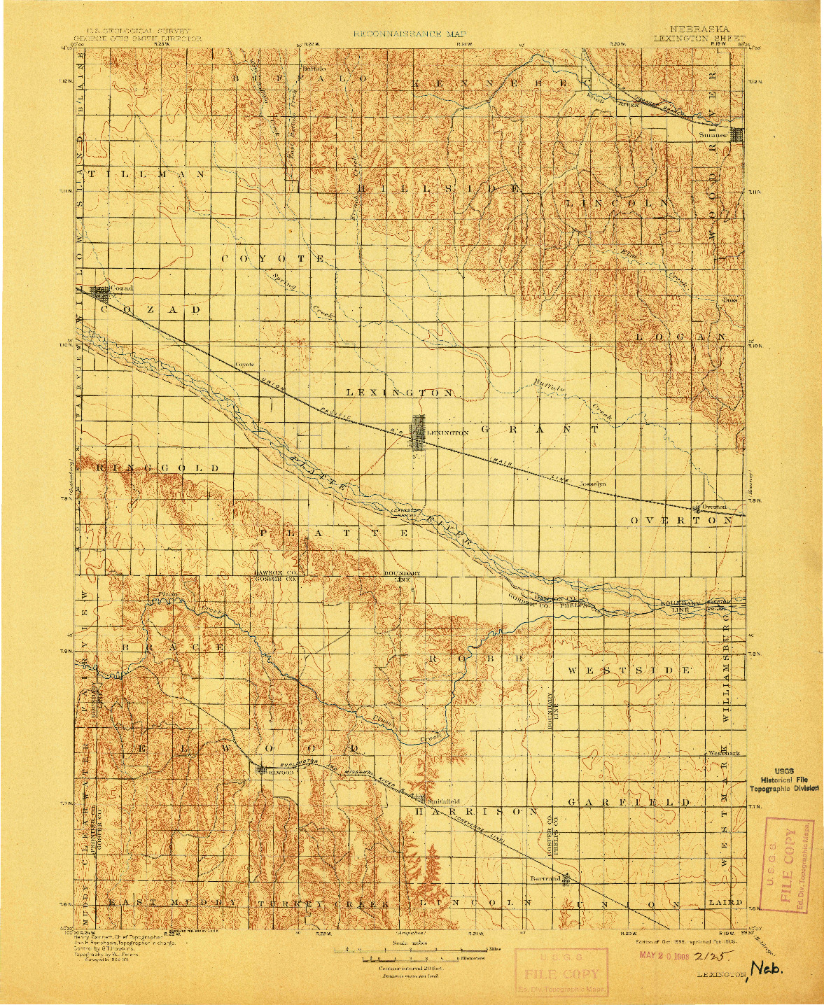 USGS 1:125000-SCALE QUADRANGLE FOR LEXINGTON, NE 1899