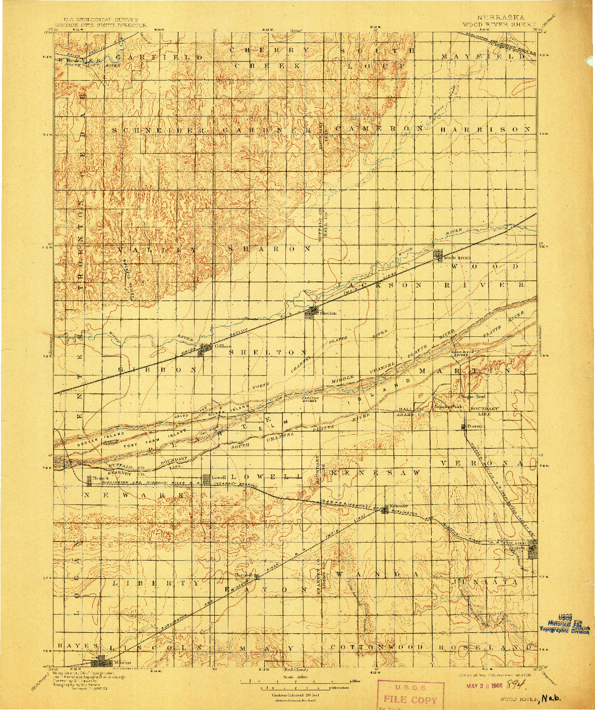 USGS 1:125000-SCALE QUADRANGLE FOR WOOD RIVER, NE 1896
