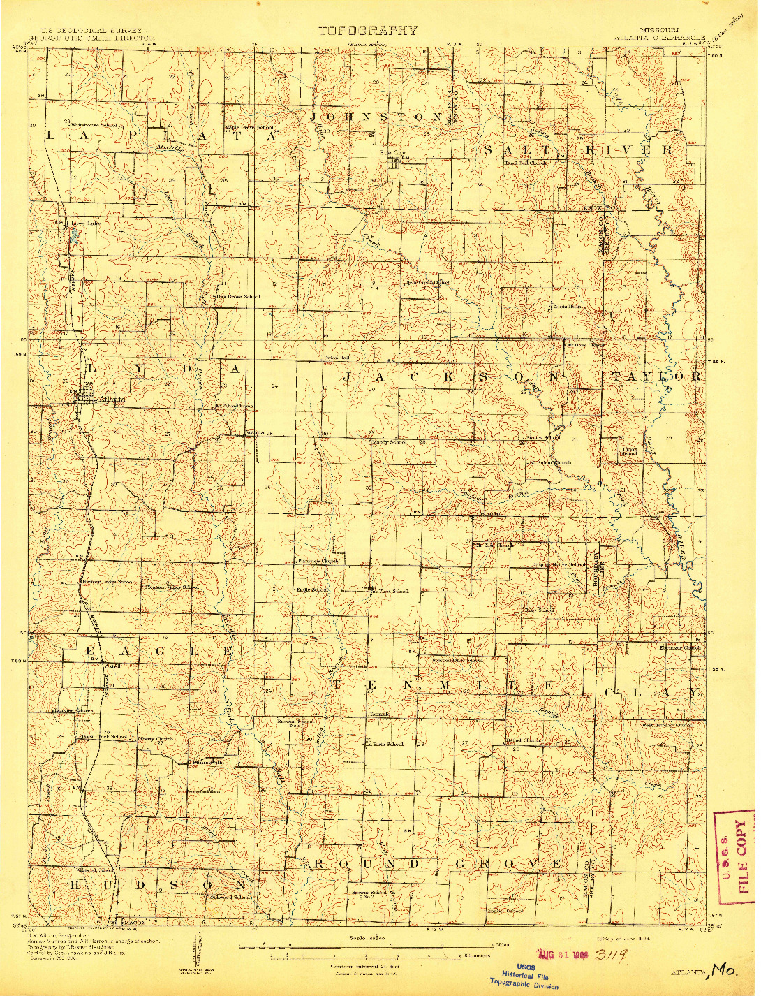 USGS 1:62500-SCALE QUADRANGLE FOR ATLANTA, MO 1908