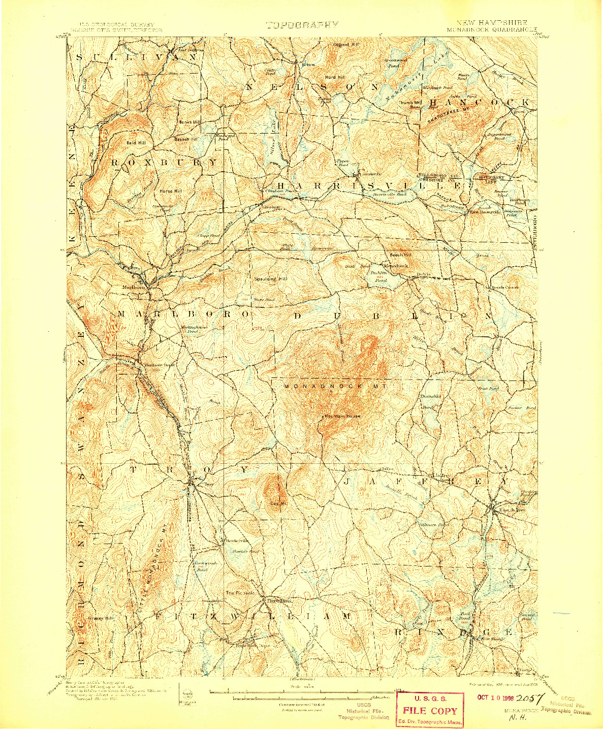 USGS 1:62500-SCALE QUADRANGLE FOR MONADNOCK, NH 1898