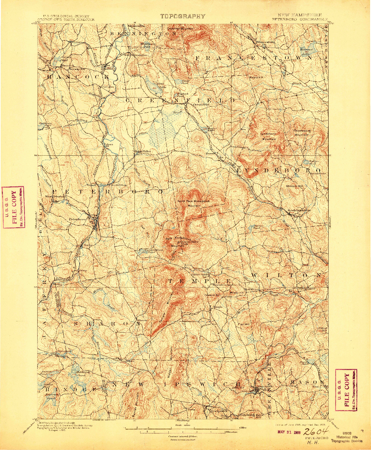 USGS 1:62500-SCALE QUADRANGLE FOR PETERBORO, NH 1900