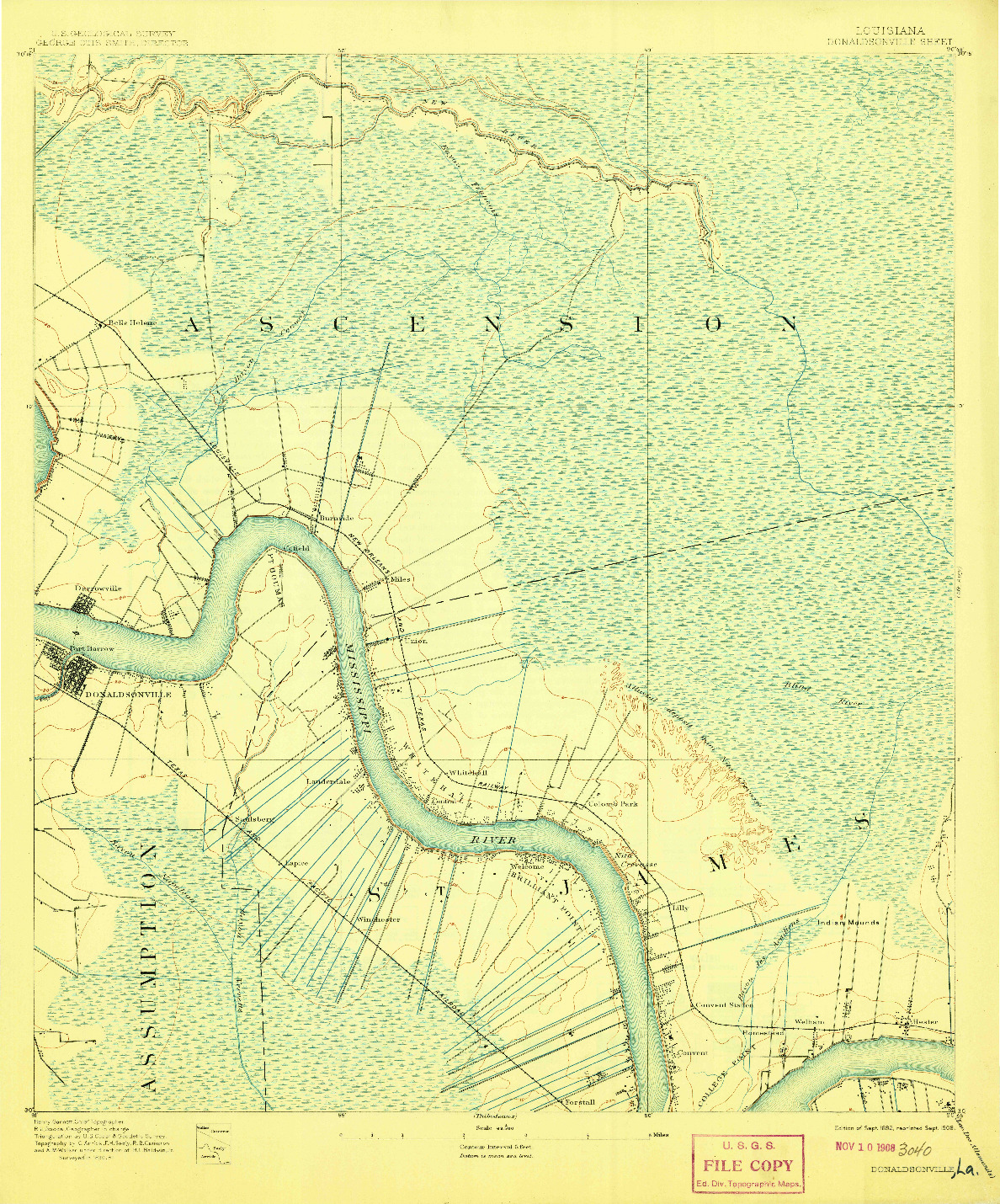 USGS 1:62500-SCALE QUADRANGLE FOR DONALDSONVILLE, LA 1892