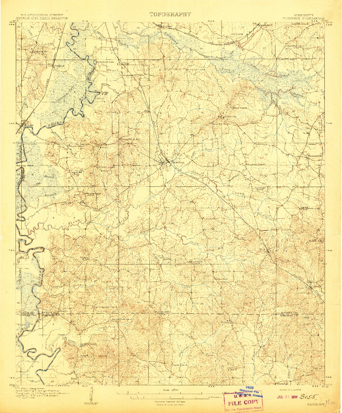 USGS 1:62500-SCALE QUADRANGLE FOR FLORENCE, MS 1908