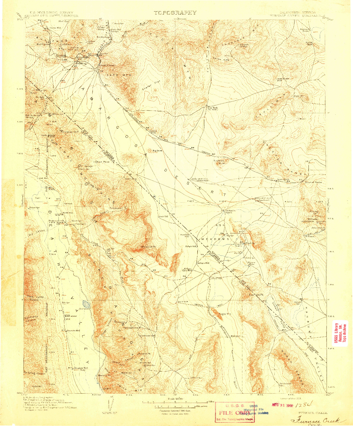 USGS 1:250000-SCALE QUADRANGLE FOR FURNACE CREEK, CA 1908